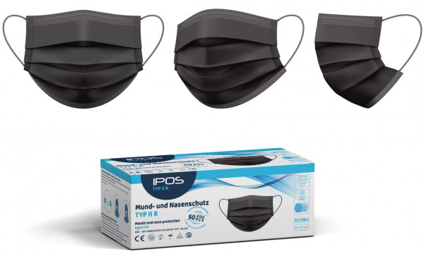 Einwegmaske / OP-Maske IPOS Typ II R medizinischer Mundschutz Schwarz